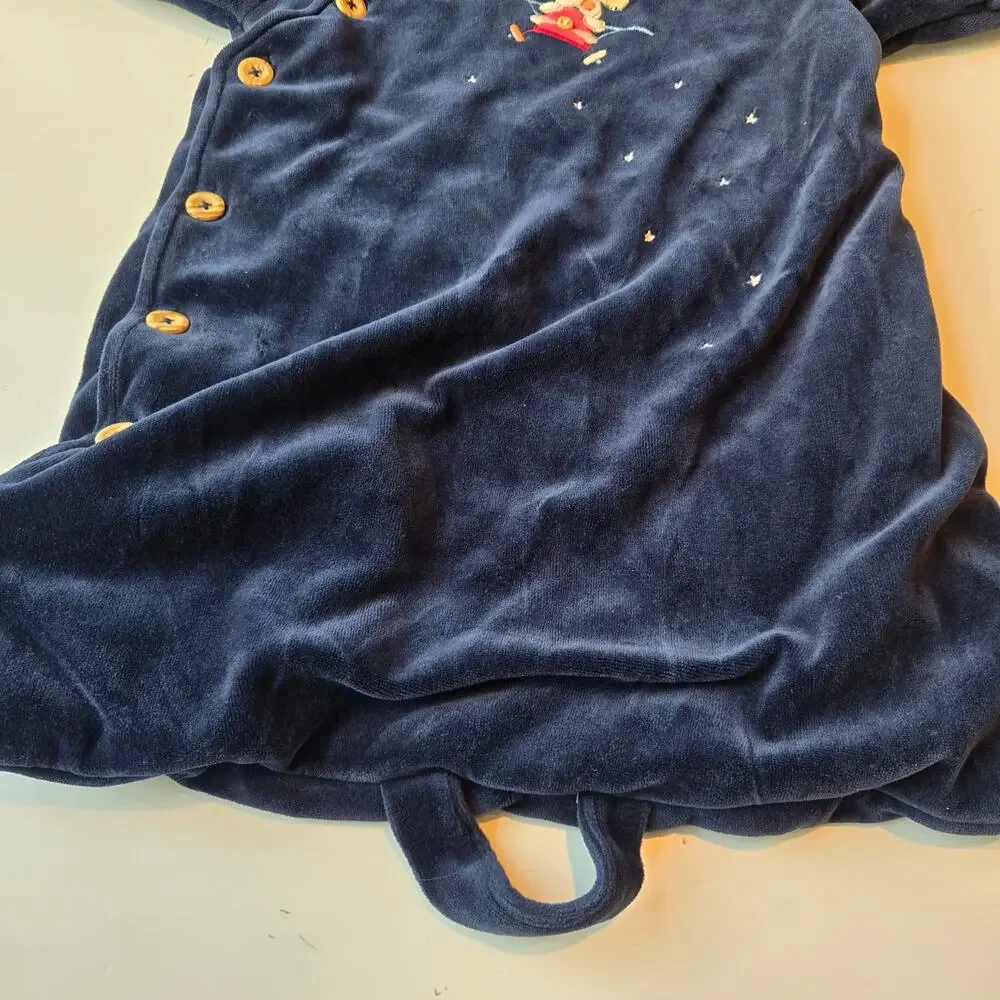 Vintage Le Top Baby Bunting Size 0-6 Months Newborn Puppy Dog Velvet Sack Navy